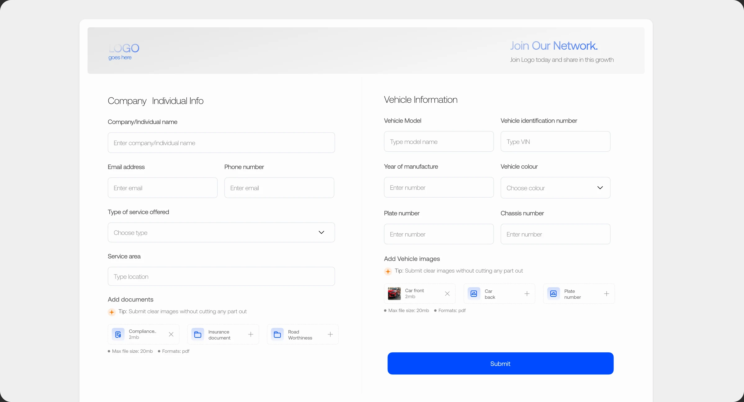 Omni “Join Our Network” onboarding form designed by Adetunji