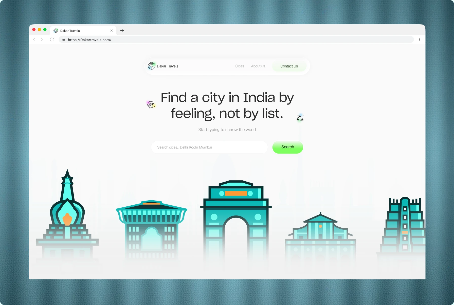 Dakar Travels — Animated travel site for discovering Indian cities