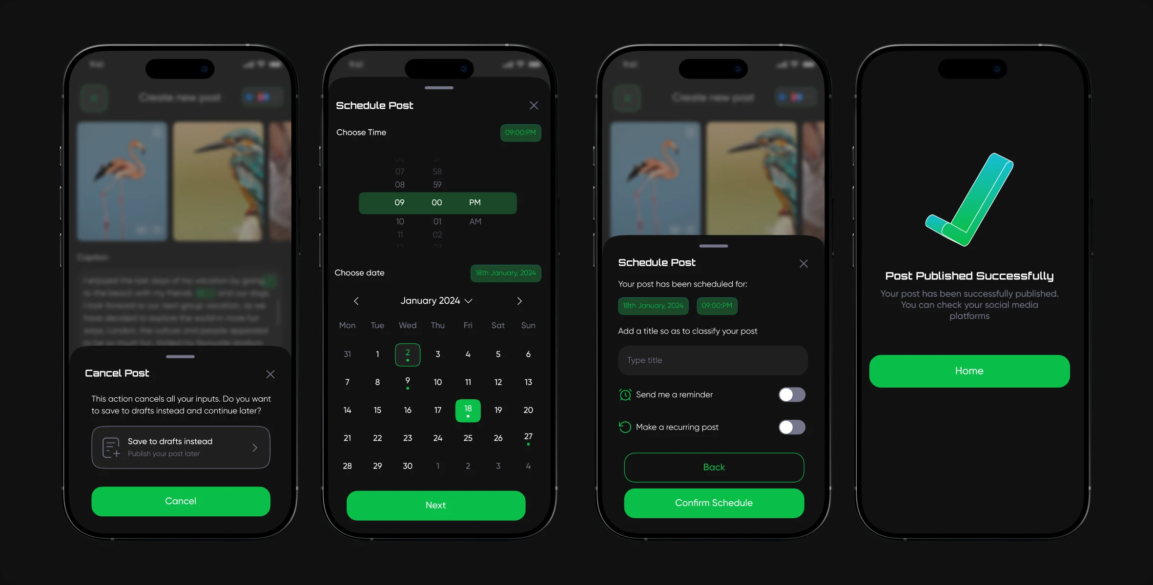 Drafts and scheduling screens