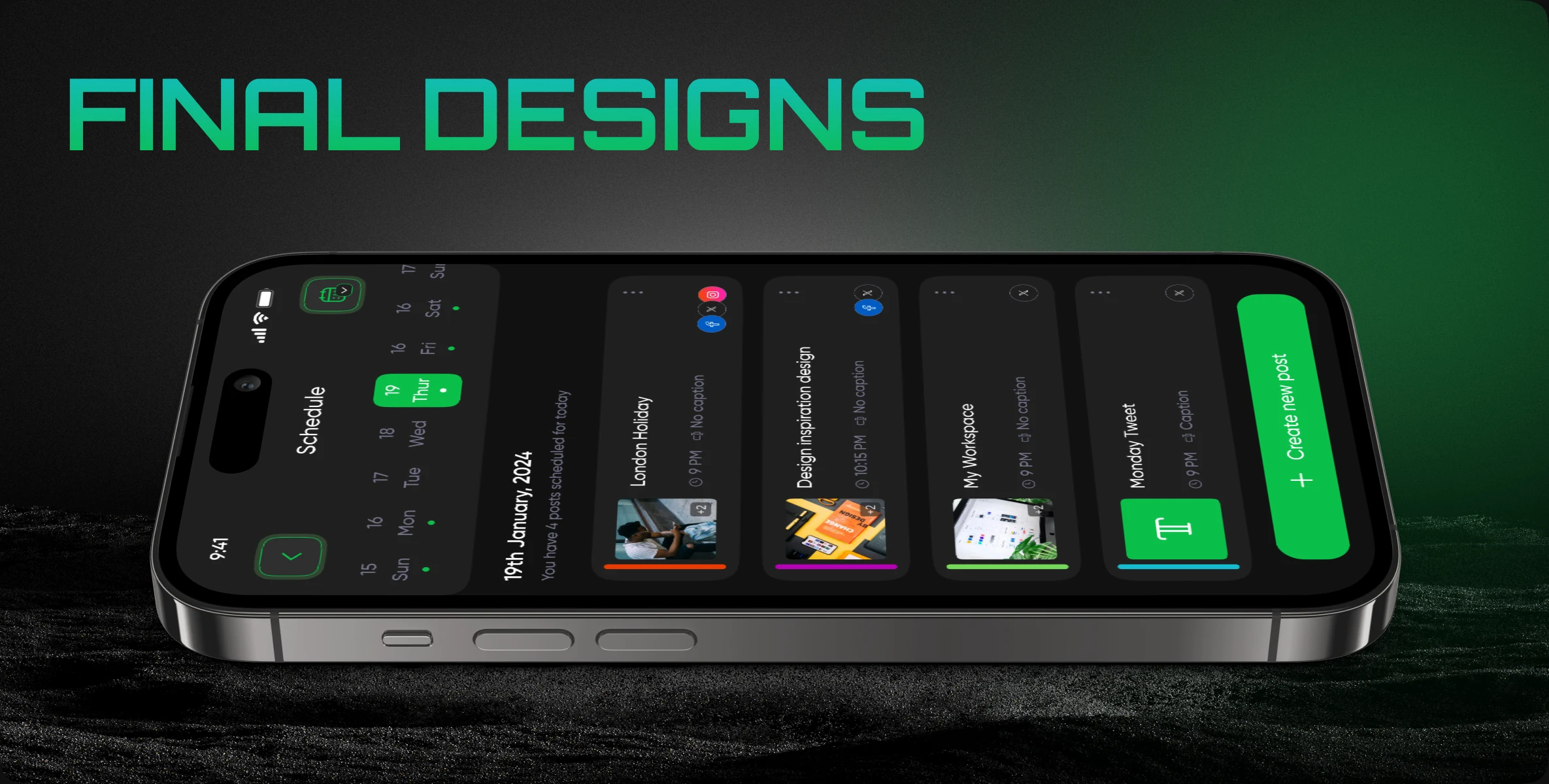Final designs — a fan of Social Sync app screens